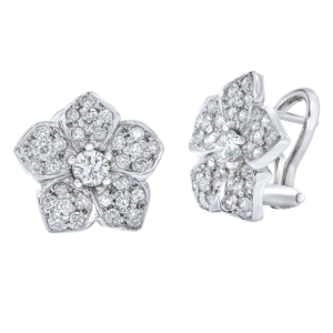 1.12 ctw 18kt White Gold Flower Shape Round Diamond Earrings VS2/I