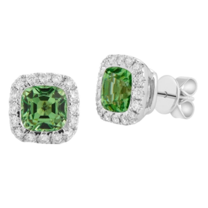 0.56 ctw 18kt White Gold Cushion Cut Green Garnet Diamond Earrings VS1/G