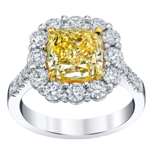 4.52 ctw Platinum Cushion Cut Yellow Diamond Ring VS2